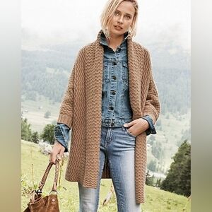 Garnet Hill Button-Detail Oversized Cashmere Coatigan L Beige $369